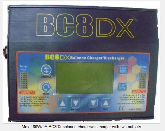 Max 160W/9A BC8DX balance charger/discharger with two outputs